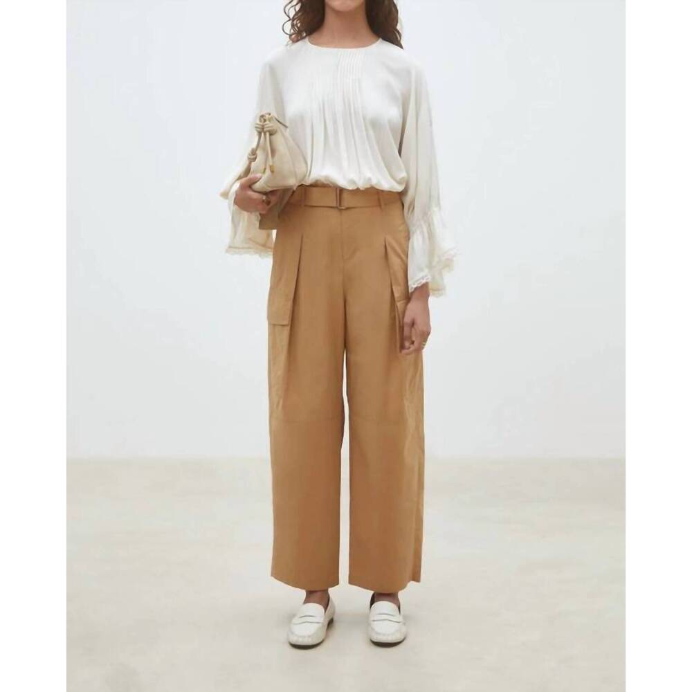NEW SUNCOO jim wide-leg cotton poplin pants in camel